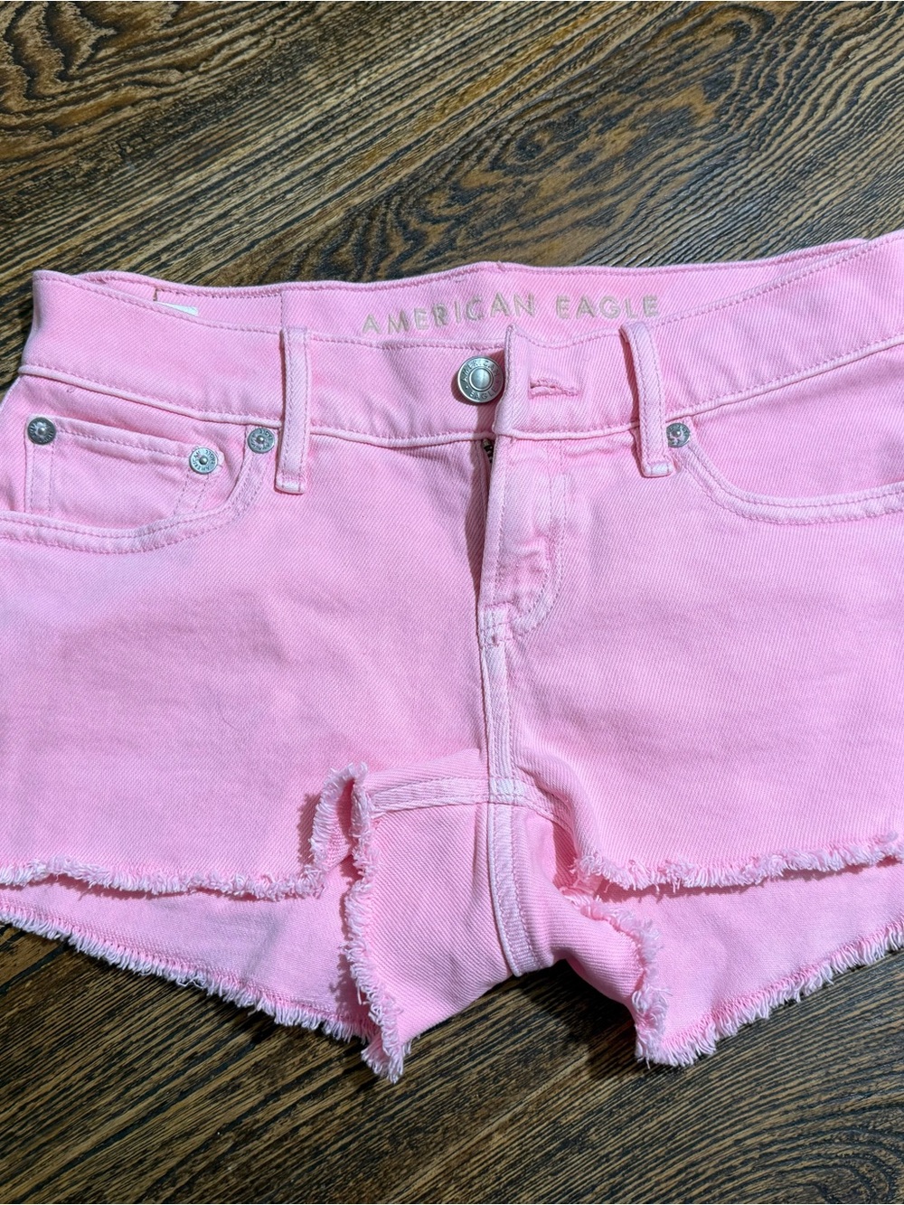 American Eagle Outfitters Light Pink Frayed Denim Cutoff Shorts